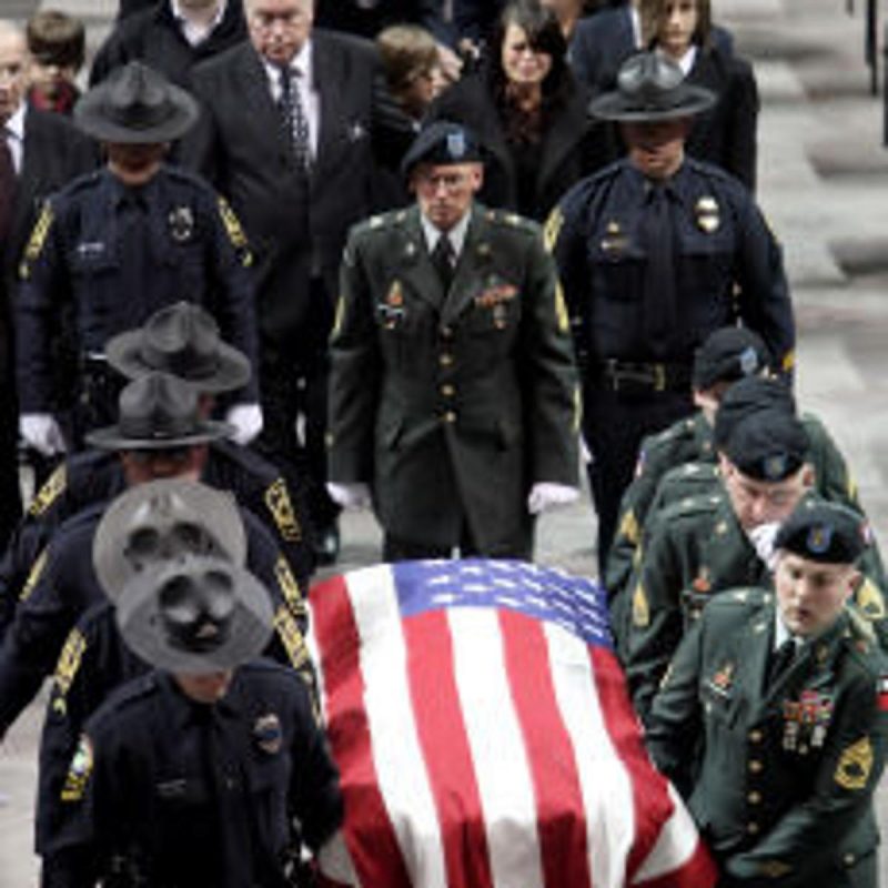 Casket with American flag
